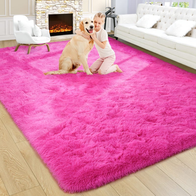 Noahas Fluffy 6x9 Area Rugs for Living Room,Shaggy Hot Pink Rugs for Bedroom Girls,Thick Shag Throw Carpet,Soft Non-Slip Dorm Nursery Kids Rug Home Decor Aesthetic - Image 1